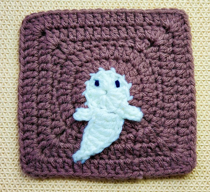 Boo The Crochet Ghost Solid Granny Square