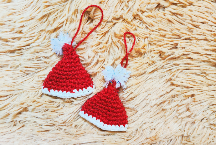 Crochet Mini Santa Hat Ornament with Single Crochets